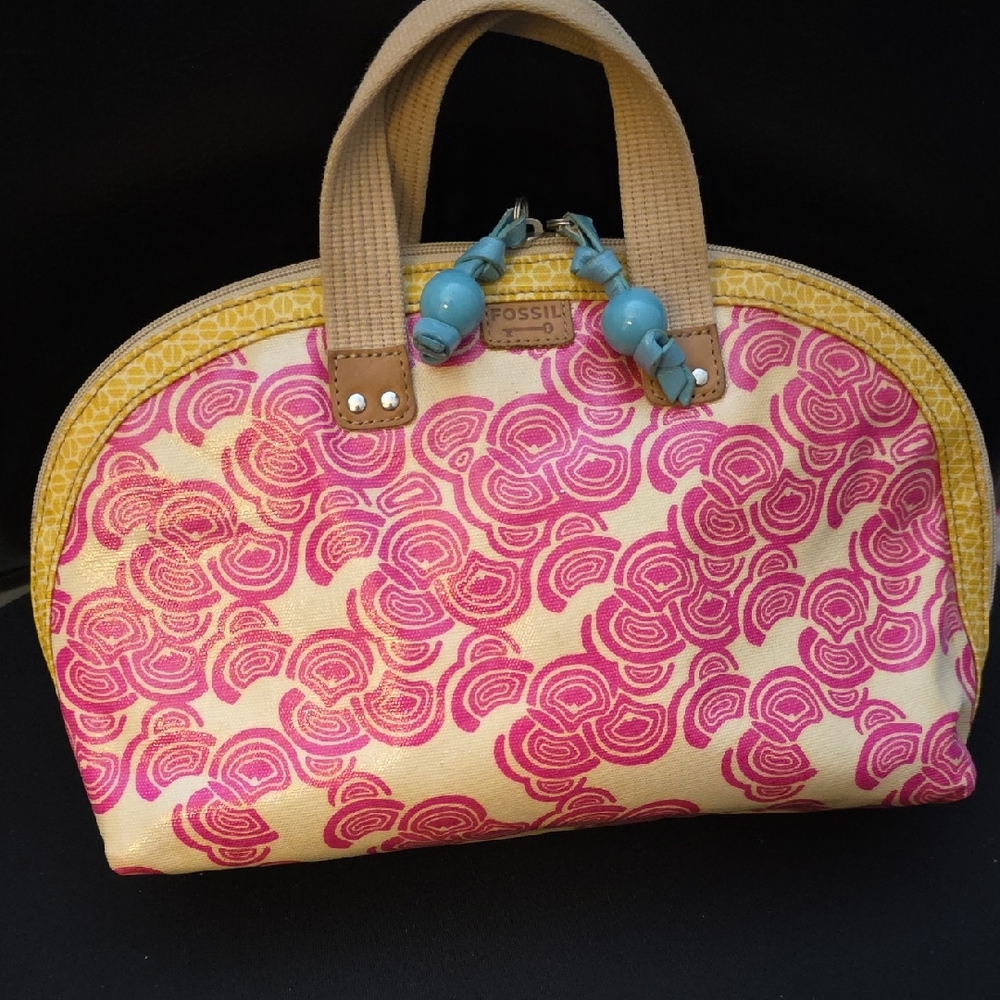 Fossil Pink and Yellow Patterned Cosmetic Bag